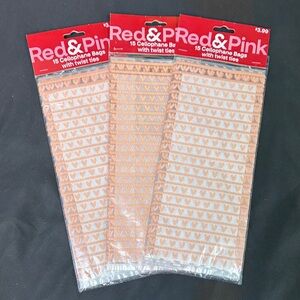 Red & Pink Cellophane Bags bundle with Twist Ties 3 packs 45 bags all new hearts